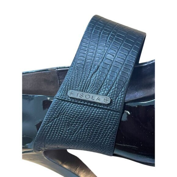 Isola Black Patent Leather Heels With Croc-Embossed Strap Womens Size 9M - Picture 4 of 12